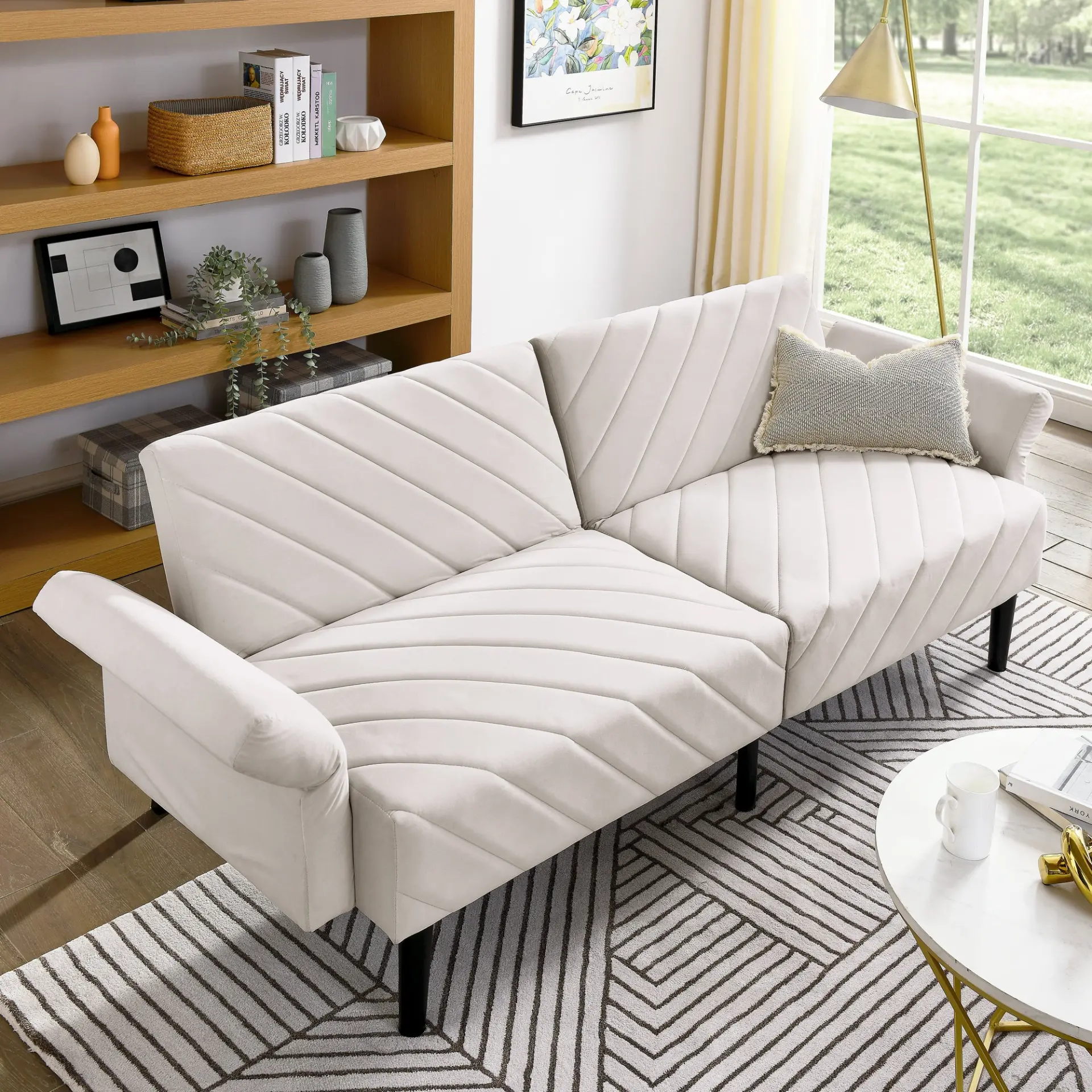 Simply Home Styles Velvet Futon Couch Convertible Folding Sofa Bed Tufted Couch with Adjustable