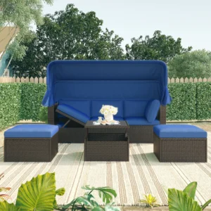 Simply Home Styles Outdoor Patio Rectangle Daybed with Retractable Canopy.